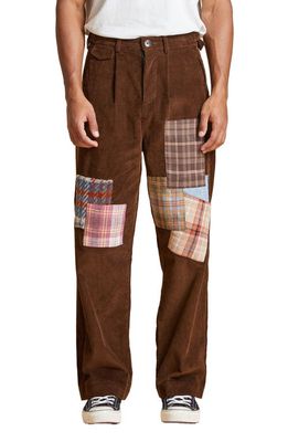FOUND Patchwork Detail Corduroy Pants in Brown