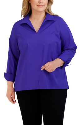 Foxcroft Agnes Smocked Cuff Blouse in Blue Iris