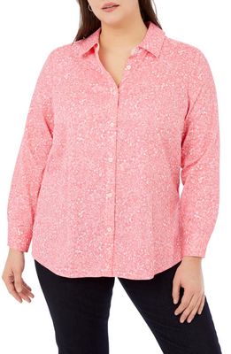Foxcroft Ava Garden Party Button-Up Shirt in Coral Sunset