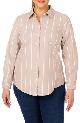 Foxcroft Ava Simply Stripe Long Sleeve Button-Up Shirt in Birch Wood