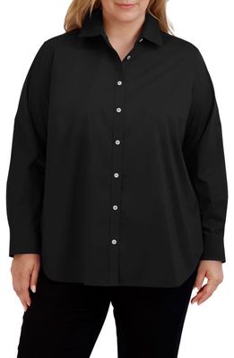 Foxcroft Boyfriend Stretch Button-Up Shirt in Black