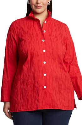 Foxcroft Carolina Crinkled Cotton Blend Button-Up Shirt in Simply Red 