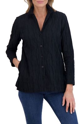 Foxcroft Carolina Crinkled Cotton Blend Overshirt in Black