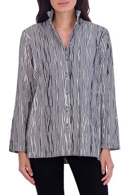Foxcroft Carolina Crinkled Gingham Cotton Blend Shirt Jacket in Black/White