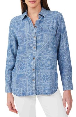 Foxcroft Chambray Boyfriend Button-Up Shirt in Blue Wash