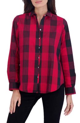 Foxcroft Charlie Buffalo Plaid Cotton Blend Button-Up Shirt in Red Plaid