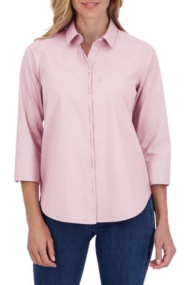 Foxcroft Charlie Cotton Button-Up Shirt in Chambray Pink