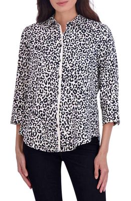 Foxcroft Charlie Leopard Print Cotton Button-Up Shirt in Black/White