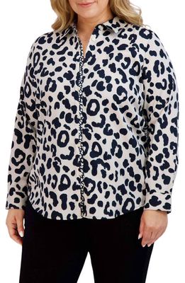 Foxcroft Charlie Leopard Print Cotton Button-Up Shirt in Black