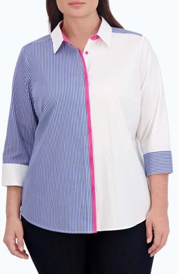 Foxcroft Charlie Mixed Print Shirt in Blue Wht Stripe