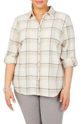Foxcroft Charlie Plaid Cotton Button-Up Shirt in Ivory Multi