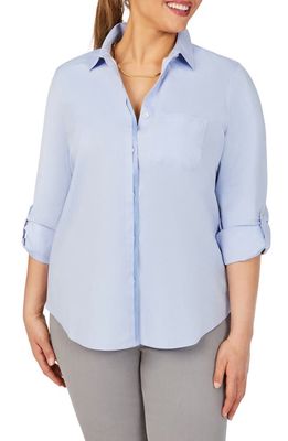 Foxcroft Charlie Roll Tab Non-Iron Cotton Button-Up Shirt in Blue Wavee2