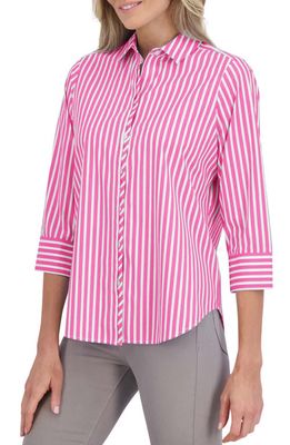 Foxcroft Charlie Stripe Button-Up Shirt in Azalea