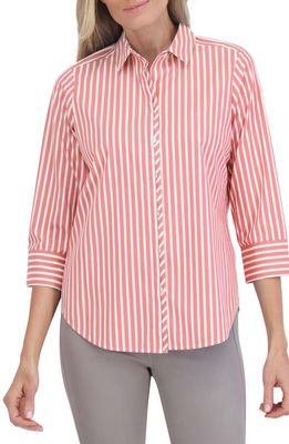 Foxcroft Charlie Stripe Button-Up Shirt in Tangerine