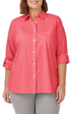 Foxcroft Cole Roll Sleeve Button-Up Shirt in Coral Sunset