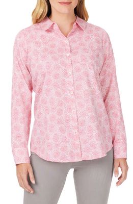 Foxcroft Davis Sweetheart Print Cotton Button-Up Shirt in Pink Champagne