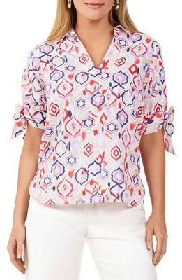 Foxcroft Emma Ikat Bow Sleeve Cotton Tunic Blouse in French Rose
