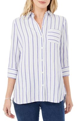 Foxcroft Germaine Soft Stripe Cotton Blend Button-Up Tunic Shirt in Blue Multi