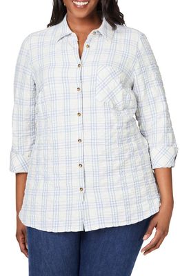Foxcroft Germaine Tattersell Plaid Button-Up Top in Iris Bloom