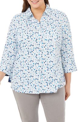 Foxcroft Germaine Watercolor Cotton Tunic Shirt in Blue Breeze