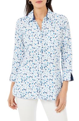 Foxcroft Germaine Watercolor Dot Cotton Shirt in Blue Breeze