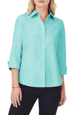 Foxcroft Gwen Three-Quarter Sleeve Cotton Button-Up Shirt in Oceanside