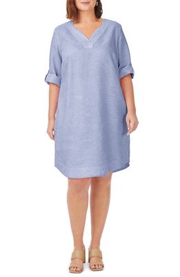 Foxcroft Harmony Roll-Tab Sleeve Linen Shift Dress in Indigo