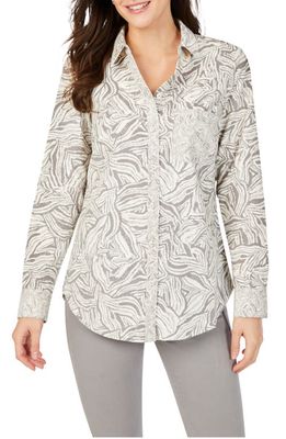 Foxcroft Haven Corded Zebra Print Cotton Button-Up Shirt in Ivory Multi