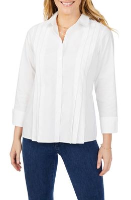Foxcroft Jewel Pleated Bracelet Sleeve Button-Up Top in White