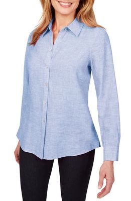 Foxcroft Jordan Non-Iron Linen Chambray Shirt in Malibu Blue