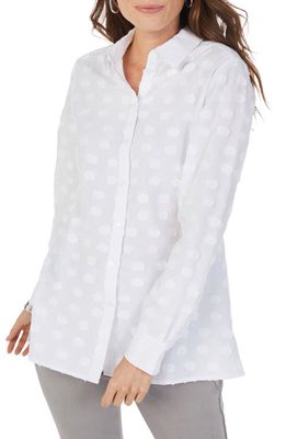 Foxcroft Journey Clip Dot Long Sleeve Button-Up Shirt in White