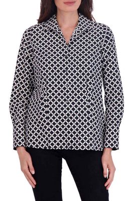 Foxcroft Katie Diamond Grid Print Cotton Button-Up Shirt in Black/White
