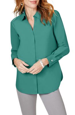 Foxcroft Kylie Non-Iron Cotton Button-Up Shirt in Vintage Jade