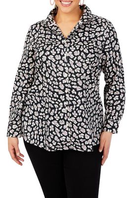 Foxcroft Lucca Leopard Floral Print Button-Up Cotton Shirt in Black