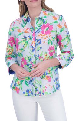Foxcroft Luna Floral Button-Up Shirt in Blue Multi