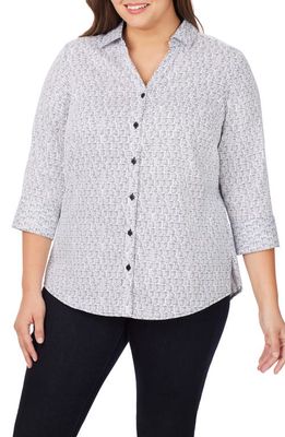 Foxcroft Mary Block Print Button-Up Shirt in Black Multi