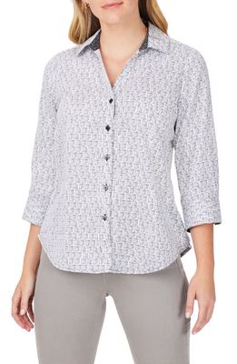 Foxcroft Mary Block Print Cotton Button-Up Shirt in Black Multi
