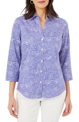 Foxcroft Mary Croc Print Cotton Button-Up Shirt in Iris Bloom