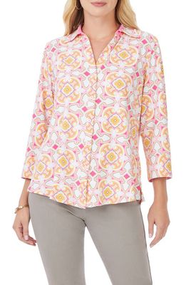 Foxcroft Mary Medallion Print Button-Up Shirt in Pink Champagne