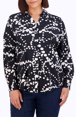 Foxcroft Mary Print Button-Up Shirt in Black/White