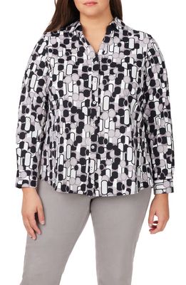 Foxcroft Mary Retro Bubbles Button-Up Shirt in Black