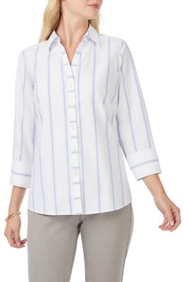 Foxcroft Mary Soho Stripe Print Button-Up Shirt in White Multi