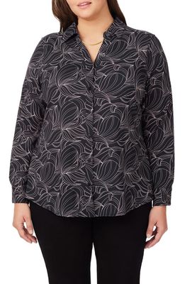 Foxcroft Mary Swirling Slope Button-Up Shirt in Black Mult