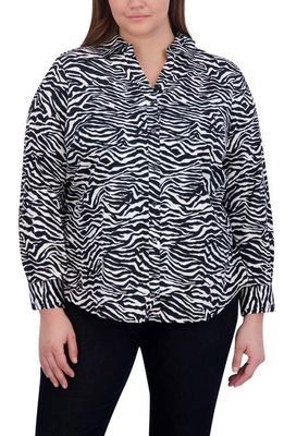 Foxcroft Mary Zebra Print Cotton Button-Up Shirt in Black/White