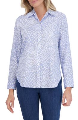 Foxcroft Meghan Giraffe Print Linen Blend Shirt in Blue/White