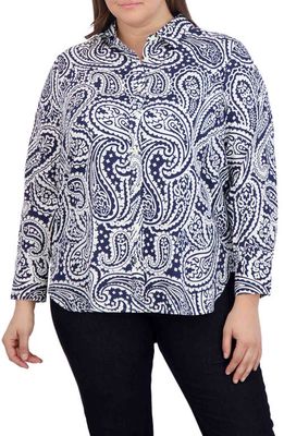 Foxcroft Meghan Paisley Print Cotton Button-Up Shirt in Navy/White