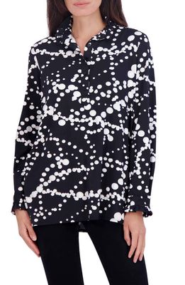 Foxcroft Mia Dot Print Jersey Popover Top in Black/White