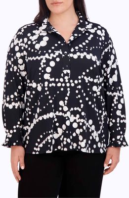 Foxcroft Mia Pearly Print Jersey Shirt in Black/White