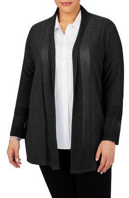 Foxcroft Mixed Stitch Open Front Cardigan in Black