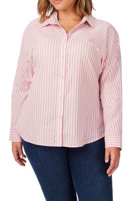 Foxcroft Natalie Glitzy Stripe Cotton Blend Button-Up Shirt in Pink Whisp